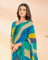Vishal Prints Persian Green And Venice Blue Printed Georgette Saree With Fancy Border