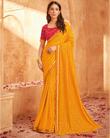 Vishal Prints Orange Printed Georgette Saree With Foil Print And Fancy Zari Border