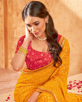 Vishal Prints Orange Printed Georgette Saree With Foil Print And Fancy Zari Border
