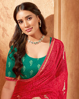 Vishal Prints Red Pink Printed Georgette Saree With Foil Print And Fancy Zari Border