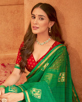 Vishal Prints Jade Green Printed Georgette Saree With Foil Print And Fancy Zari Border