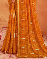 Vishal Prints Rusty Orange Printed Georgette Saree With Foil Print And Fancy Zari Border