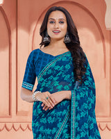 Vishal Prints Dark Midnight Blue Printed Georgette Saree With Fancy Border