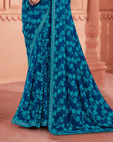 Vishal Prints Dark Midnight Blue Printed Georgette Saree With Fancy Border