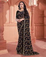 Vishal Prints Midnight Black Printed Georgette Saree With Fancy Border