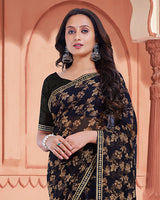 Vishal Prints Midnight Black Printed Georgette Saree With Fancy Border