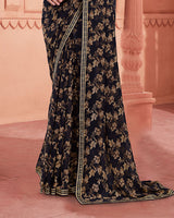 Vishal Prints Midnight Black Printed Georgette Saree With Fancy Border