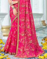 Vishal Prints Hot Pink Designer Brasso Saree With Foil Print And Zari Border