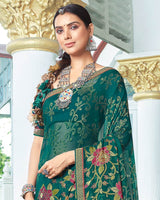 Vishal Prints Rama Green Designer Brasso Saree With Foil Print And Zari Border