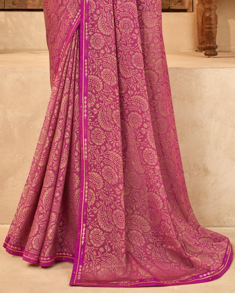 Vishal Prints Dark Fuchsia Designer Brasso Saree With Fancy Border