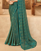 Vishal Prints Rama Green Designer Brasso Saree With Fancy Border