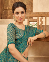 Vishal Prints Rama Green Designer Brasso Saree With Fancy Border
