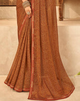 Vishal Prints Red Damask Designer Brasso Saree With Fancy Border