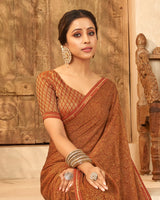 Vishal Prints Red Damask Designer Brasso Saree With Fancy Border