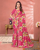 Vishal Prints Deep Rose Pink Digital Print Criva Crepe Saree With Fancy Border