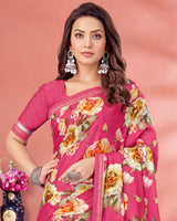 Vishal Prints Deep Rose Pink Digital Print Criva Crepe Saree With Fancy Border