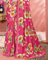 Vishal Prints Deep Rose Pink Digital Print Criva Crepe Saree With Fancy Border