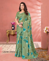 Vishal Prints Sage Green Digital Print Criva Crepe Saree With Fancy Border