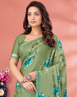 Vishal Prints Sage Green Digital Print Criva Crepe Saree With Fancy Border