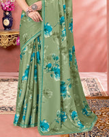 Vishal Prints Sage Green Digital Print Criva Crepe Saree With Fancy Border