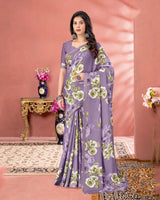 Vishal Prints Dusty Lavender Digital Print Criva Crepe Saree With Fancy Border