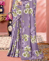 Vishal Prints Dusty Lavender Digital Print Criva Crepe Saree With Fancy Border