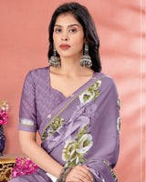 Vishal Prints Dusty Lavender Digital Print Criva Crepe Saree With Fancy Border