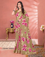 Vishal Prints Dusty Beige Digital Print Criva Crepe Saree With Fancy Border