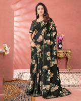 Vishal Prints Metallic Black Digital Print Criva Crepe Saree With Fancy Border