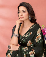 Vishal Prints Metallic Black Digital Print Criva Crepe Saree With Fancy Border