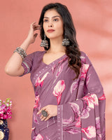 Vishal Prints Turkish Rose Digital Print Criva Crepe Saree With Fancy Border