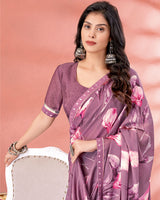 Vishal Prints Turkish Rose Digital Print Criva Crepe Saree With Fancy Border