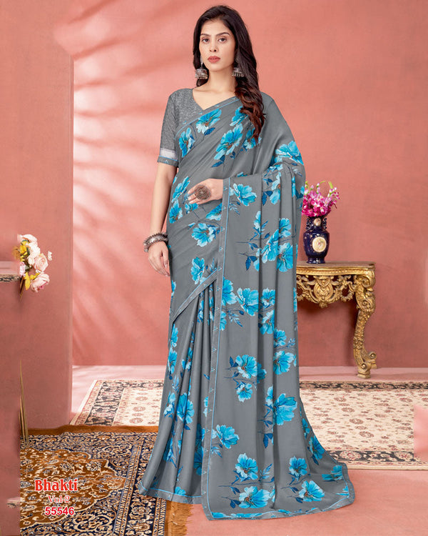 Vishal Prints Regent Grey Digital Print Criva Crepe Saree With Fancy Border