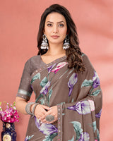 Vishal Prints Pale Brown Digital Print Criva Crepe Saree With Fancy Border