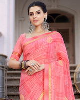 Vishal Prints Pastel Red Printed Georgette Saree With Foil Print And Border