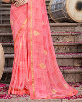 Vishal Prints Pastel Red Printed Georgette Saree With Foil Print And Border