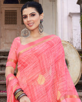 Vishal Prints Pastel Red Printed Georgette Saree With Foil Print And Border