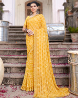 Vishal Prints Light Mustard Printed Georgette Saree With Foil Print And Border