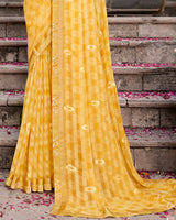 Vishal Prints Light Mustard Printed Georgette Saree With Foil Print And Border