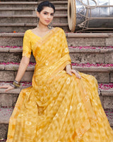 Vishal Prints Light Mustard Printed Georgette Saree With Foil Print And Border