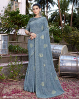 Vishal Prints Grey Printed Georgette Saree With Foil Print And Border