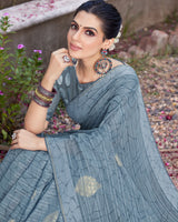Vishal Prints Grey Printed Georgette Saree With Foil Print And Border