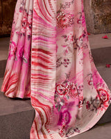 Vishal Prints Pastel Pink Fancy Chiffon Digital Print Saree With Core Piping