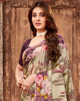 Vishal Prints Pastel Brown Fancy Chiffon Digital Print Saree With Core Piping