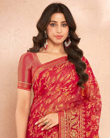 Vishal Prints Cherry Red Printed Chiffon Brasso Saree With Foil Print And Border