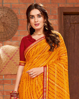 Vishal Prints Orange Printed Chiffon Saree With Border