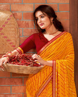 Vishal Prints Orange Printed Chiffon Saree With Border
