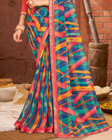Vishal Prints Multi Color Printed Chiffon Saree With Border