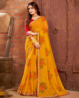 Vishal Prints Saffron Color Printed Chiffon Saree With Border