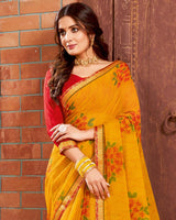 Vishal Prints Saffron Color Printed Chiffon Saree With Border